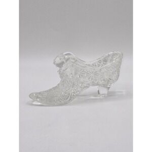 Fenton Glass Cat Head Slipper Shoe Clear Daisy Button